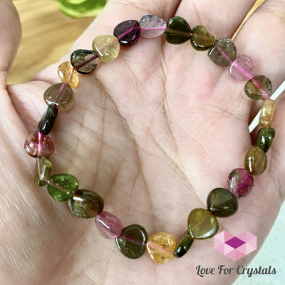 Watermelon Tourmaline Heart Crystal Bracelet (Brazil) (4 To 6Mm Heart)