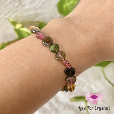 Watermelon Tourmaline Heart Crystal Bracelet (Brazil) (4 To 6Mm Heart)