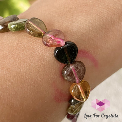 Watermelon Tourmaline Heart Crystal Bracelet (Brazil) (4 To 6Mm Heart)