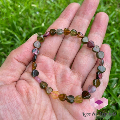 Watermelon Tourmaline Heart Crystal Bracelet (Brazil) (4 To 6Mm Heart)