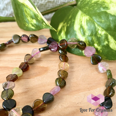 Watermelon Tourmaline Heart Crystal Bracelet (Brazil) (4 To 6Mm Heart)