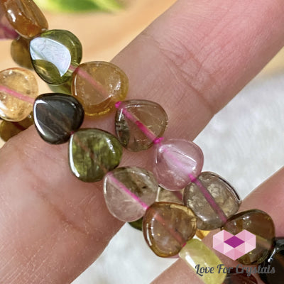 Watermelon Tourmaline Heart Crystal Bracelet (Brazil) (4 To 6Mm Heart)