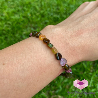 Watermelon Tourmaline Heart Crystal Bracelet (Brazil) (4 To 6Mm Heart)