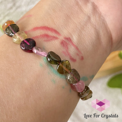 Watermelon Tourmaline Heart Crystal Bracelet (Brazil) (4 To 6Mm Heart)