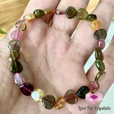 Watermelon Tourmaline Heart Crystal Bracelet (Brazil) (4 To 6Mm Heart)