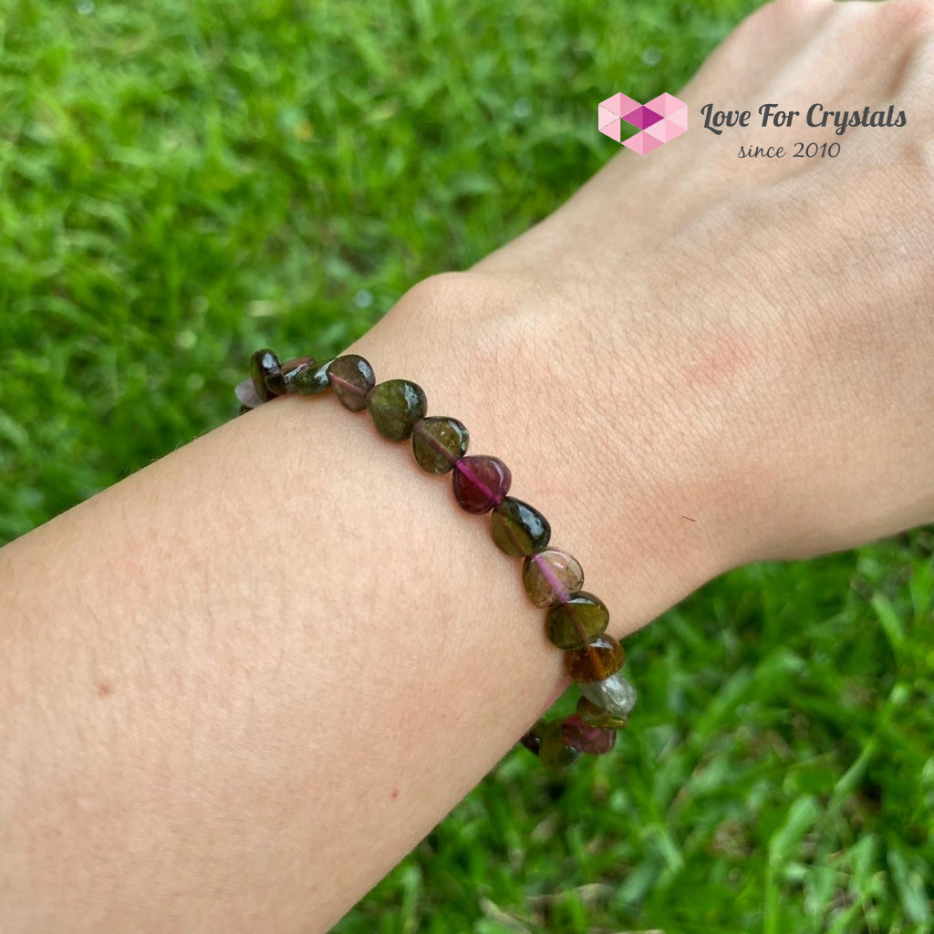 Watermelon Tourmaline Heart Crystal Bracelet (Brazil) (4 To 6Mm Heart)