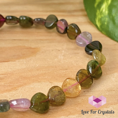 Watermelon Tourmaline Heart Crystal Bracelet (Brazil) (4 To 6Mm Heart)