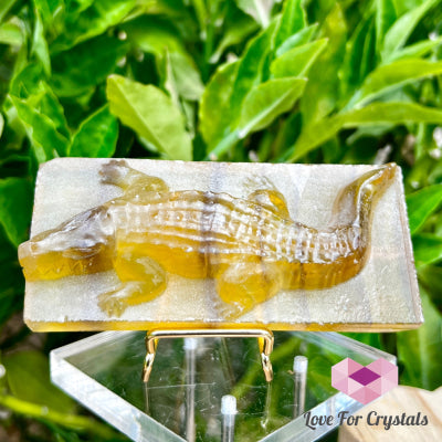 Yellow Fluorite Crocodile Carving Slab Slabs
