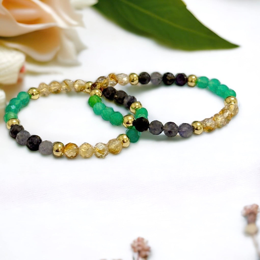 Debt-Free Remedy Bracelet (Iolite, Green Agate, Citrine 6mm with 14k gold filled beads)