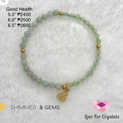2024 Good Health Bracelet (Prehnite Burma Jade & 14K Goldplated Copper Wu Lou Charm) 6.5” Bracelets