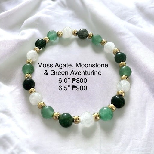 Moss Agate, Green Aventurine & Moonstone with Stainless Steel Beads