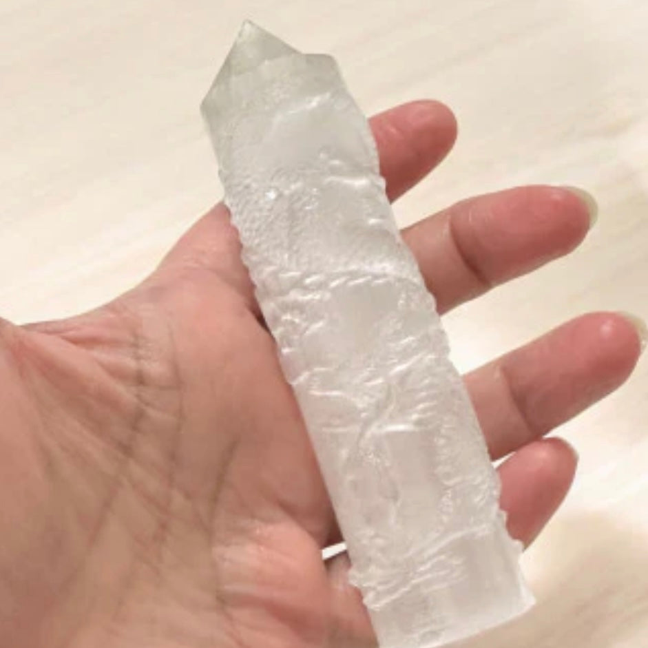 Selenite Dragon Tower (10cm) Morocco Light of the Ancients – Guardian of Clarity (Pre-coded, Activated)