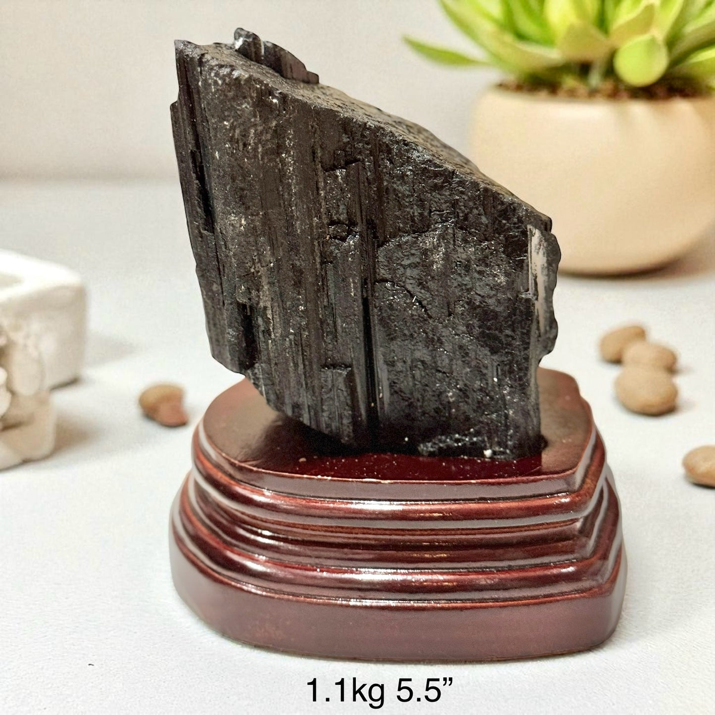 Black Tourmaline Large Raw with Wooden Stand - Brazil AAA grade (Pre-activated)
