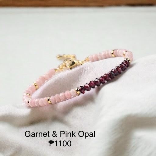 Chinese Pink Opal and Garnet in Stainless Steel Chain