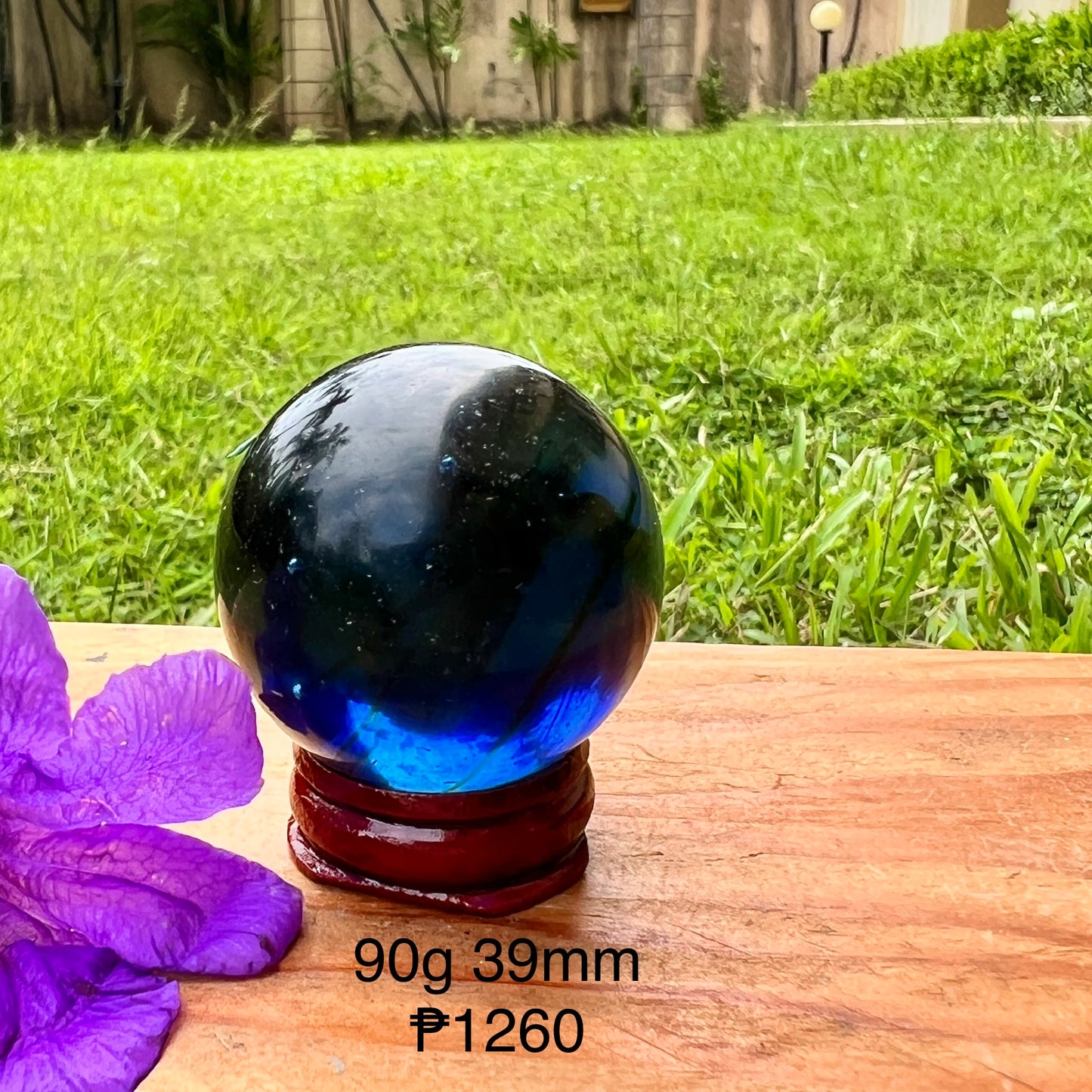 Cobalt Blue Obsidian Sphere (Man made from Volcanic Ash)