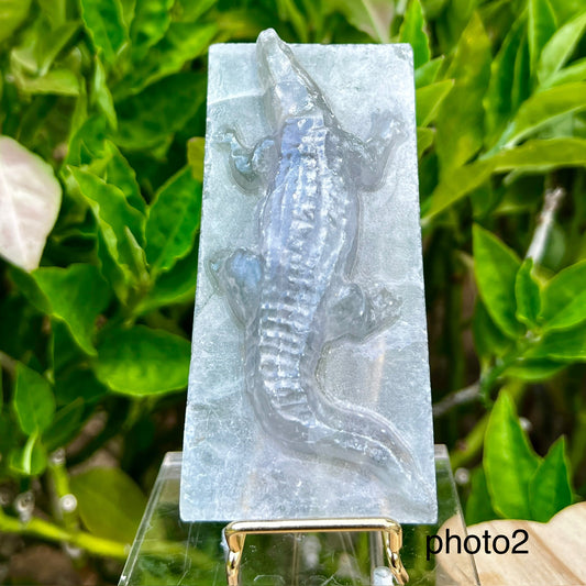 Fluorite Crocodile Carving Slab