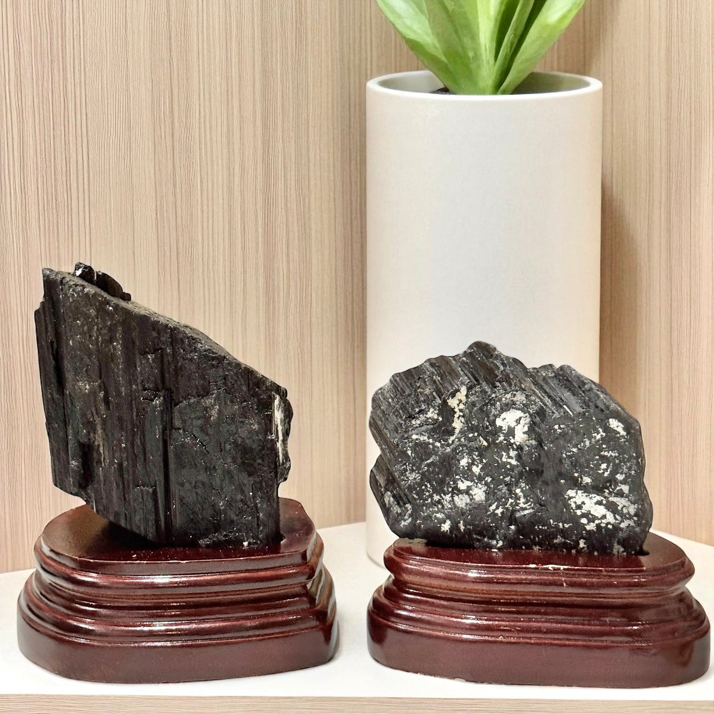Black Tourmaline Large Raw with Wooden Stand - Brazil AAA grade (Pre-activated)