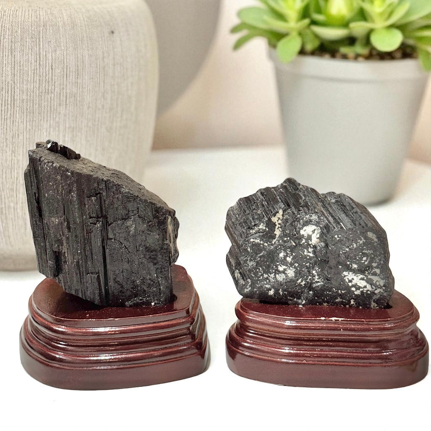 Black Tourmaline Large Raw with Wooden Stand - Brazil AAA grade (Pre-activated)