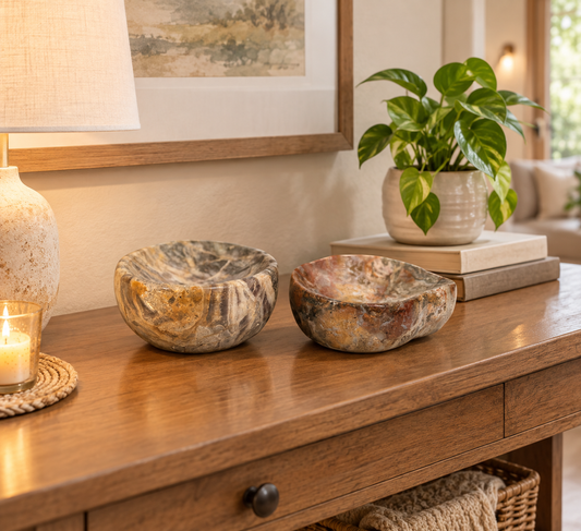 Natural Crystal Bowls - Energy Holders for the Home (Dream Amethyst & Moss Agate)