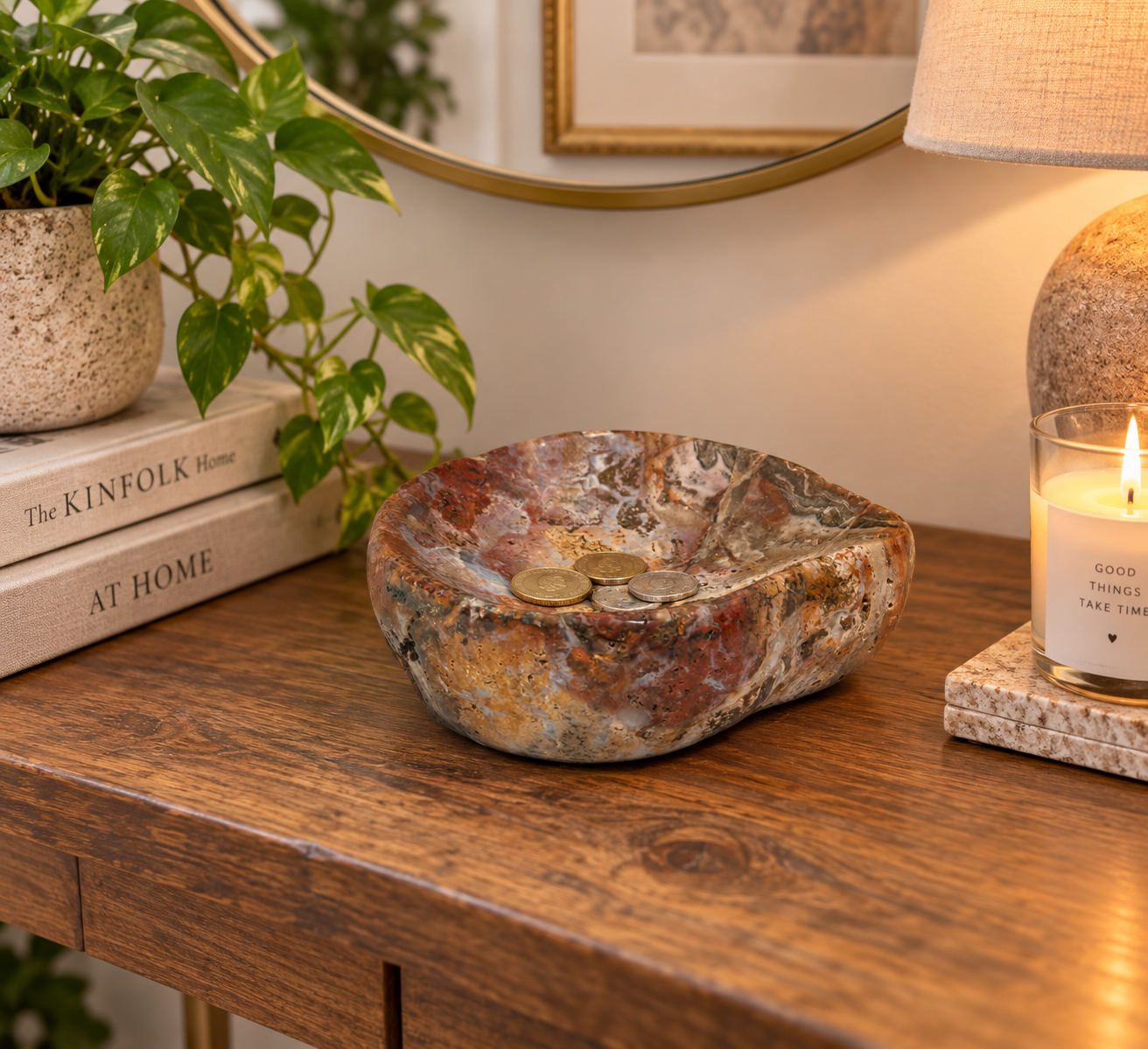 Natural Crystal Bowls - Energy Holders for the Home (Dream Amethyst & Moss Agate)
