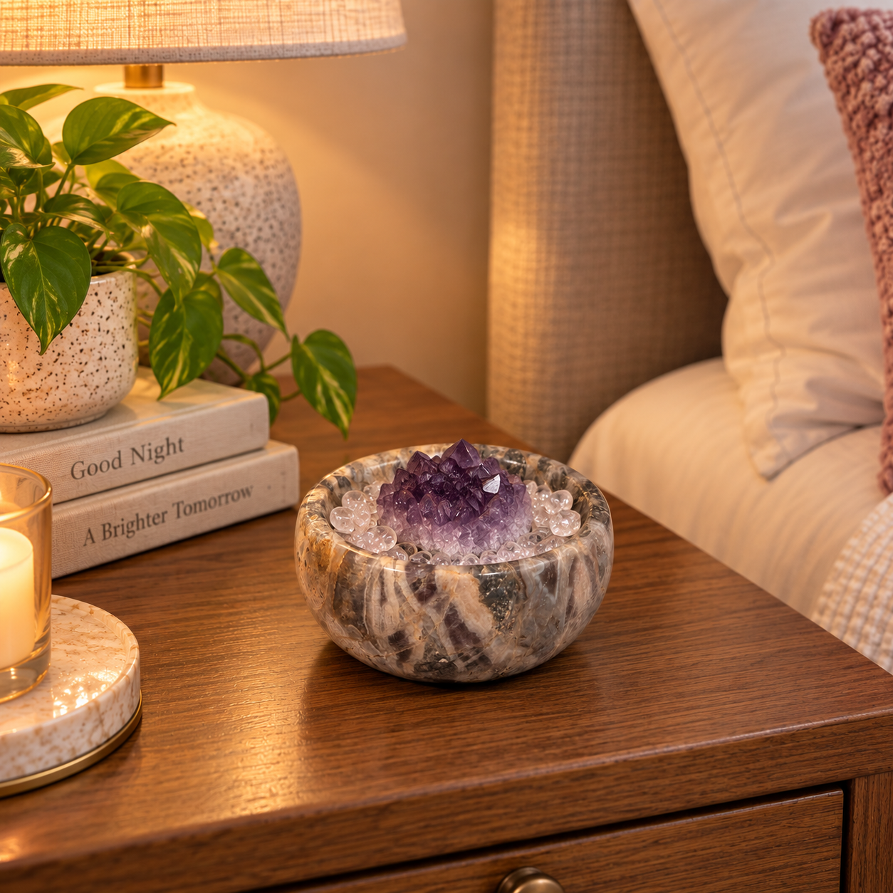 Natural Crystal Bowls - Energy Holders for the Home (Dream Amethyst & Moss Agate)