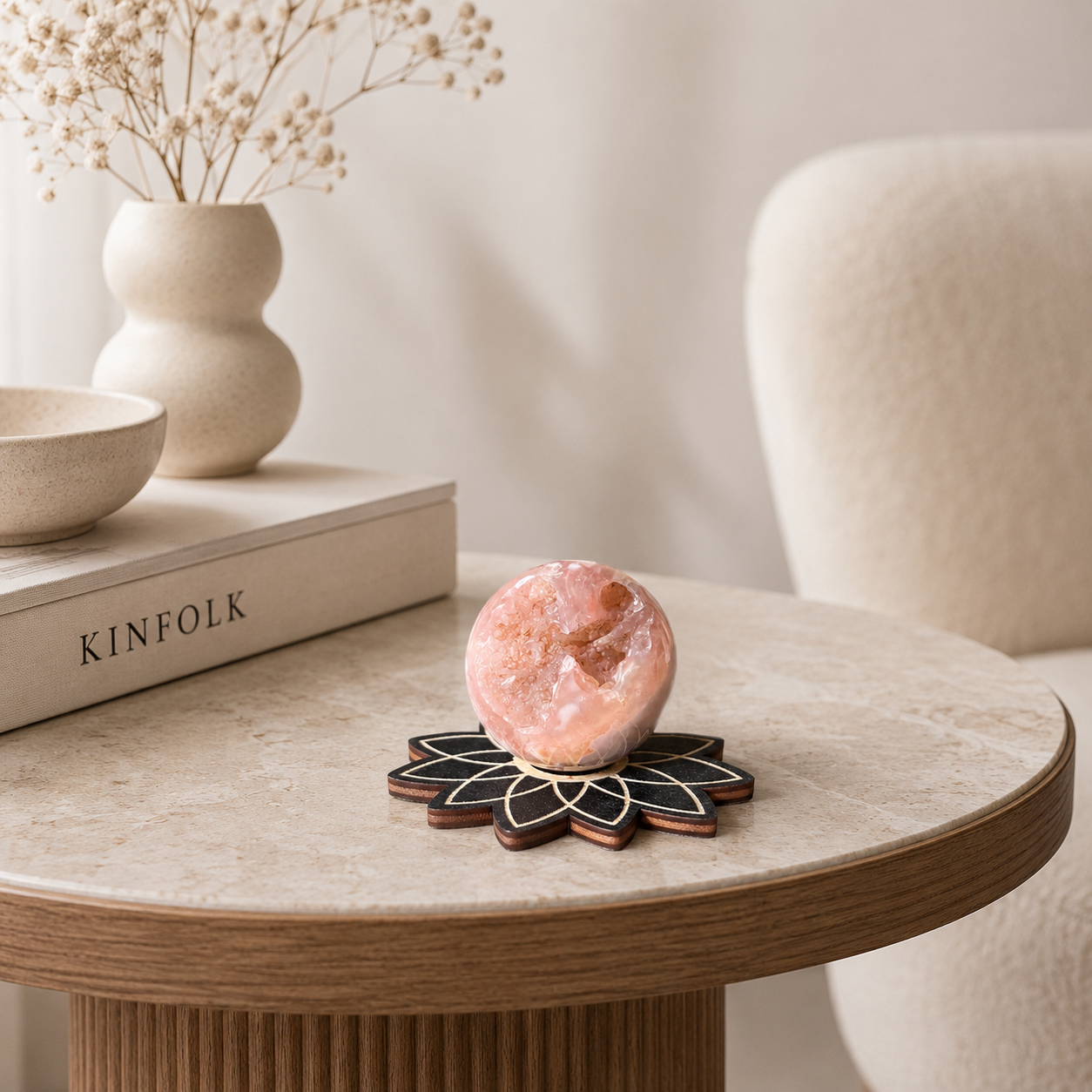 Cherry Blossom Druzy with Lotus Stand