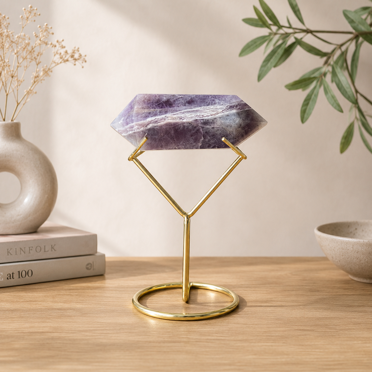 Chevron Amethyst Double Terminated with Gold Stand