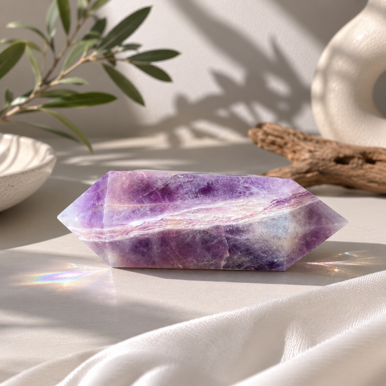 Chevron Amethyst Double Terminated with Gold Stand