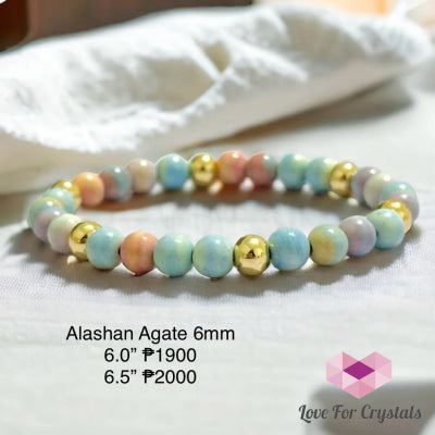 Alashan Agate (Macaron Pastel) 6Mm Bracelet With 14K Stainless Steel Beads Bracelets