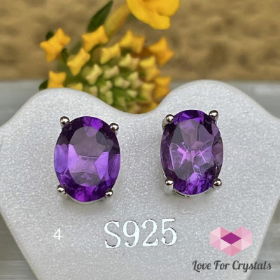 Amethyst Oval Stud Earrings In 925 Silver Photo 4