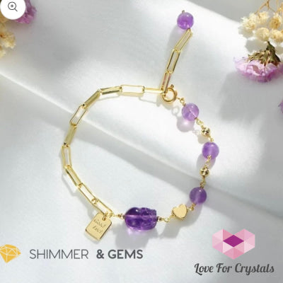 Amethyst Pixiu With Good Luck Tag Stainless Steel Bracelet (Shimmer & Gems)
