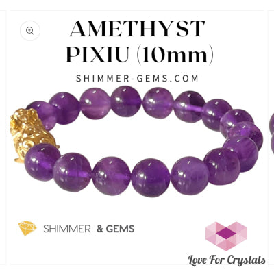 Amethyst Stainless Steel Pixiu Bracelet (10Mm)- Shimmer & Gems 6.0