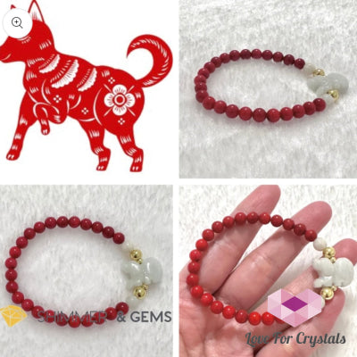 Animal Zodiac Dog Burma Jade With Red Coral Bracelet (Feng Shui 2024) Bracelets