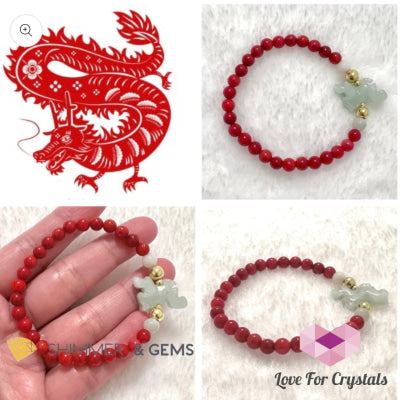 Animal Zodiac Dragon Burma Jade With Red Coral Bracelet (Feng Shui 2024) Bracelets