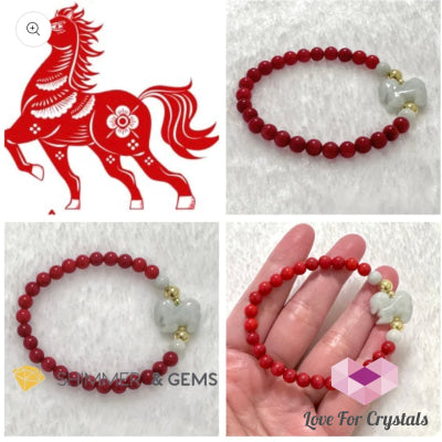 Animal Zodiac Horse Burma Jade With Red Coral Bracelet (Feng Shui 2024)