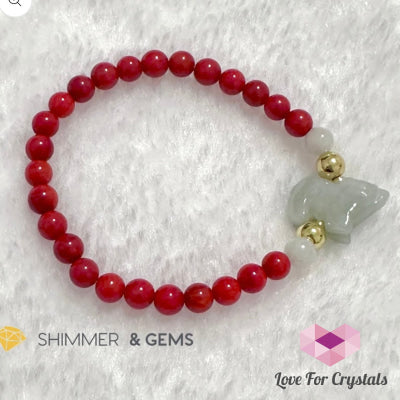 Animal Zodiac Ox Burma Jade With Red Coral Bracelet (Feng Shui 2024) Bracelets