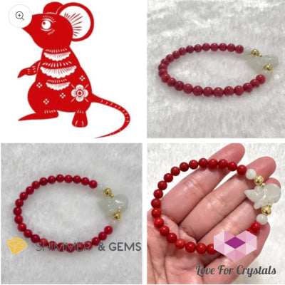 Animal Zodiac Rat Burma Jade With Red Coral Bracelet (Feng Shui 2024) Bracelets