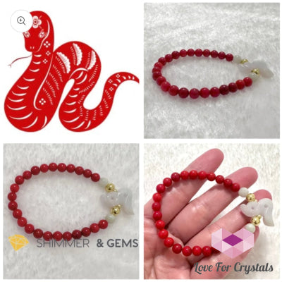 Animal Zodiac Snake Burma Jade With Red Coral Bracelet (Feng Shui 2024) Bracelets