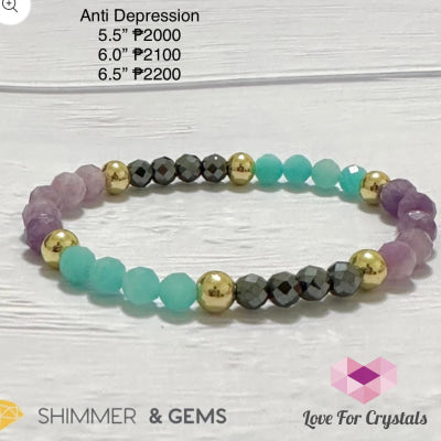 Anti - Depression Remedy Bracelet (Lepidolite Hematite & Amazonite 6Mm With 14K Gold Filled Beads)