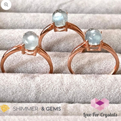 Aquamarine 925 Silver Ring (Rose Gold) Adjustable Size