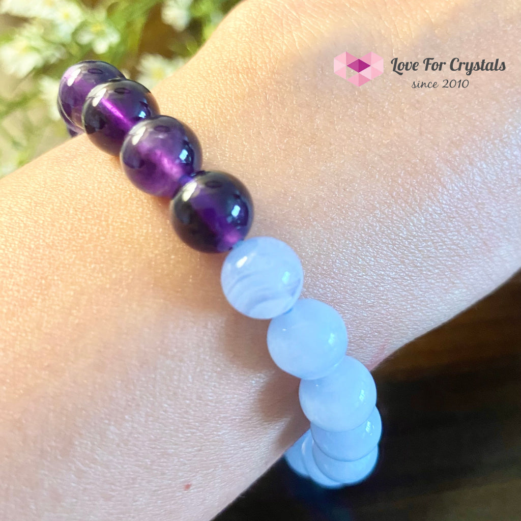 Aquarius Zodiac Remedy Bracelet (Blue Lace Agate& Amethyst) Enhancement Series 5.5 (Small)