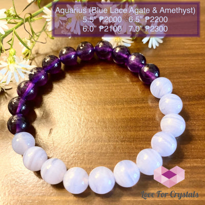 Aquarius Zodiac Remedy Bracelet (Blue Lace Agate& Amethyst) Enhancement Series 6 (Medium)