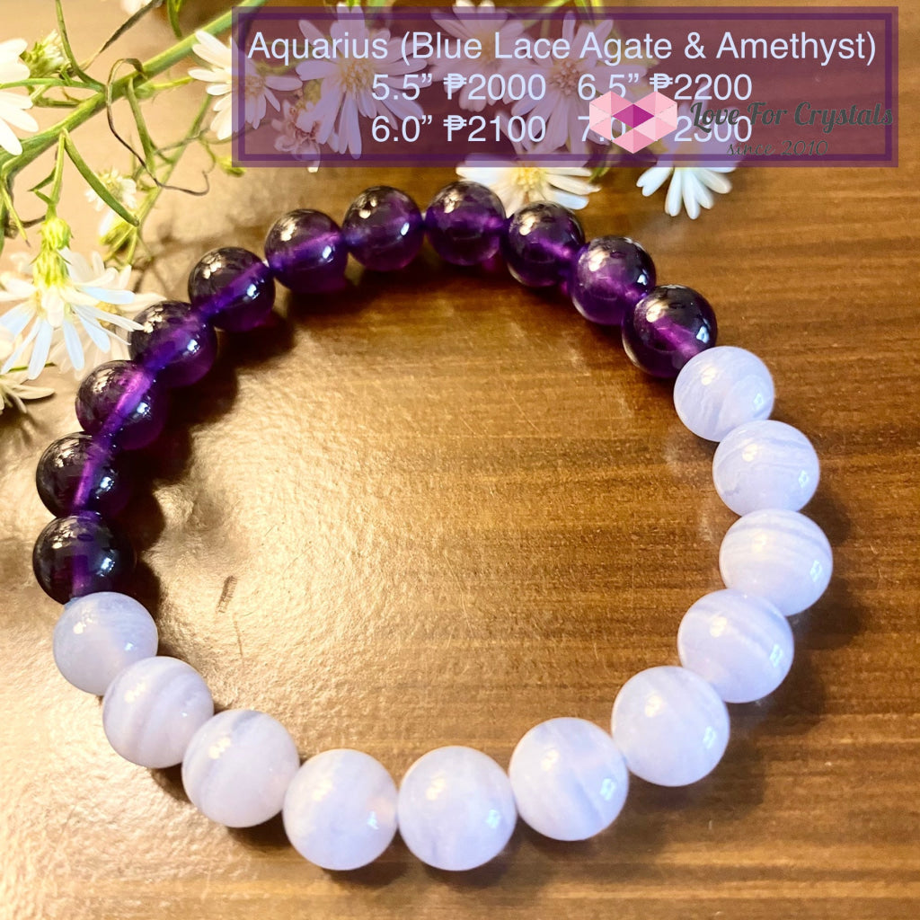Aquarius Zodiac Remedy Bracelet (Blue Lace Agate& Amethyst) Enhancement Series 6 (Medium)