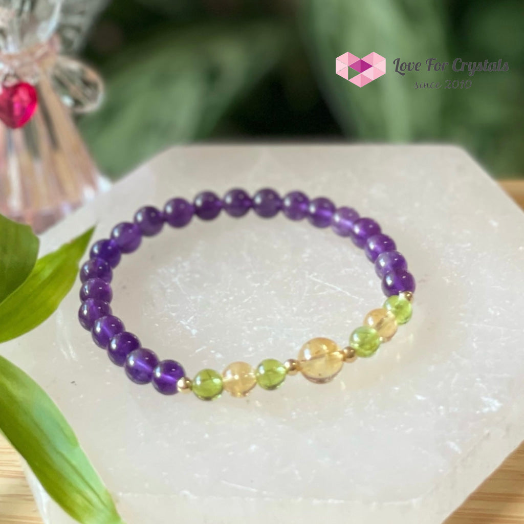 Attract Abundance Bracelet (Citrine Amethyst Peridot With 14K Gold-Filled Beads) 5.5