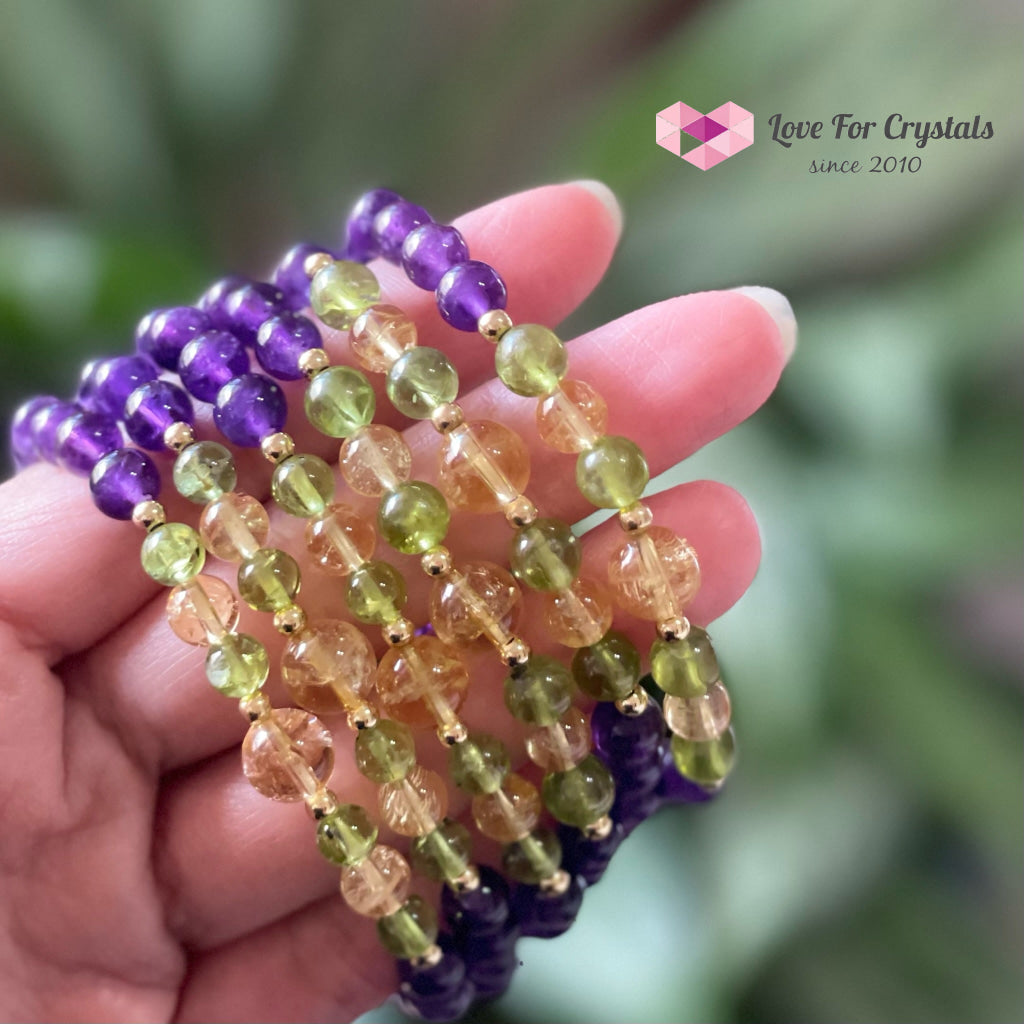 Attract Abundance Bracelet (Citrine Amethyst Peridot With 14K Gold-Filled Beads)