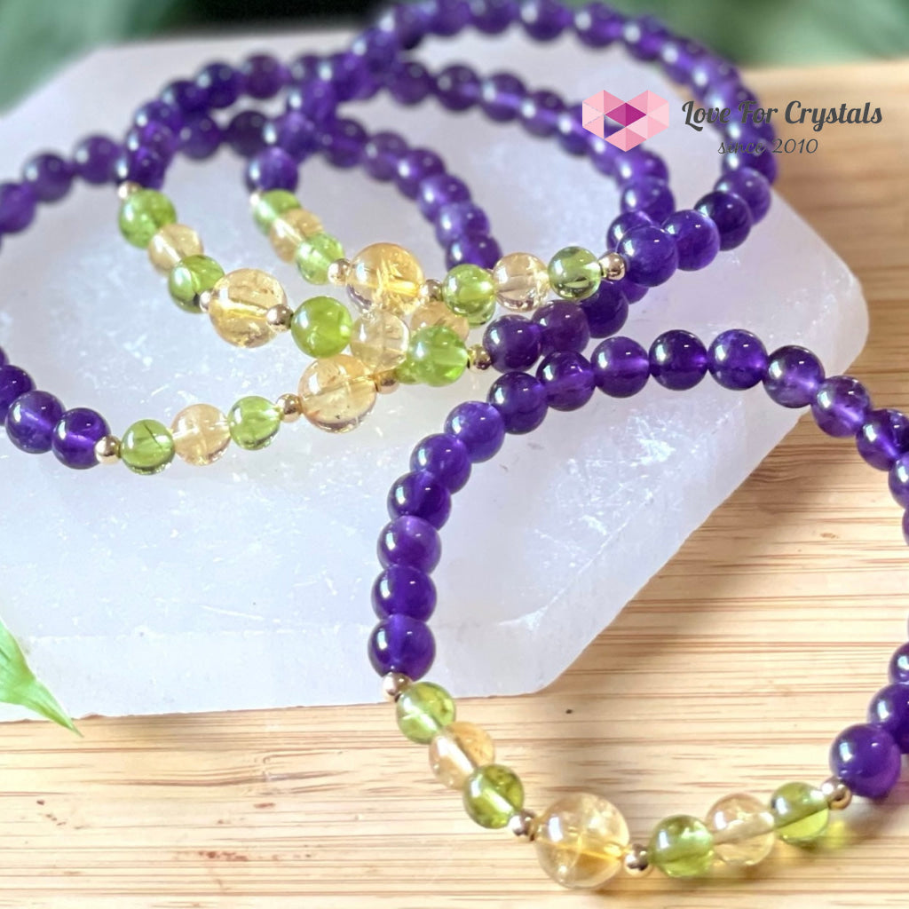 Attract Abundance Bracelet (Citrine Amethyst Peridot With 14K Gold-Filled Beads) 6.5