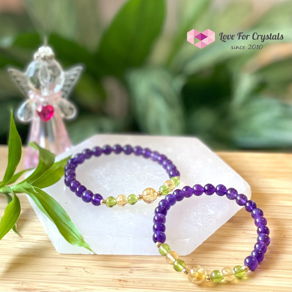 Attract Abundance Bracelet (Citrine Amethyst Peridot With 14K Gold-Filled Beads) 7.0