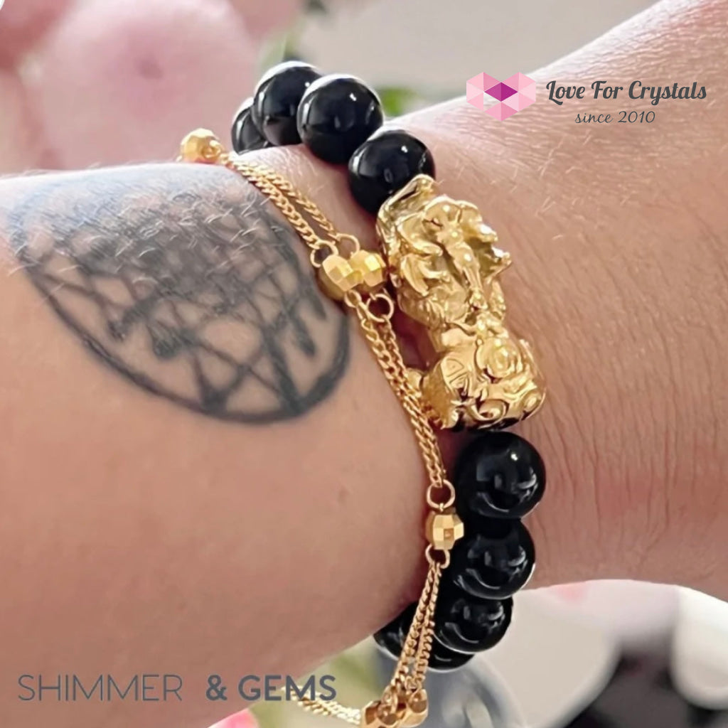 Black Obsidian 10Mm With Stainless Steel Pixiu 5.5 Bracelet