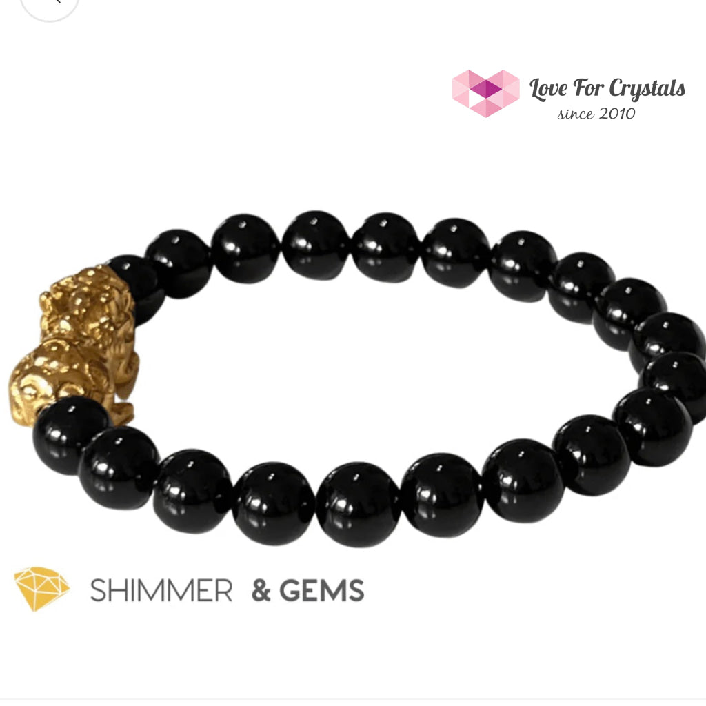 Black Obsidian 10Mm With Stainless Steel Pixiu 6.0 Bracelet