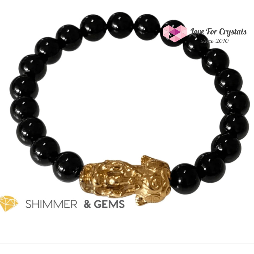 Black Obsidian 10Mm With Stainless Steel Pixiu 7.0 Bracelet